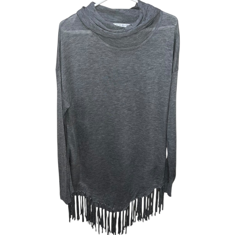 Peter Nygard Light Grey Sheer Lightweight Cowl‎ Neck Knit Fringe Sweater Size 1X